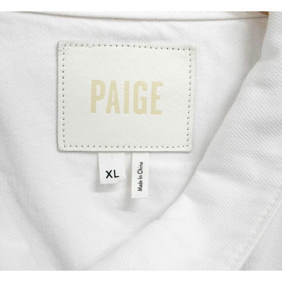 Paige Relaxed Vivienne Cropped Jean Denim Jacket w/ Raw Hem in Crisp White XL - Picture 8 of 15